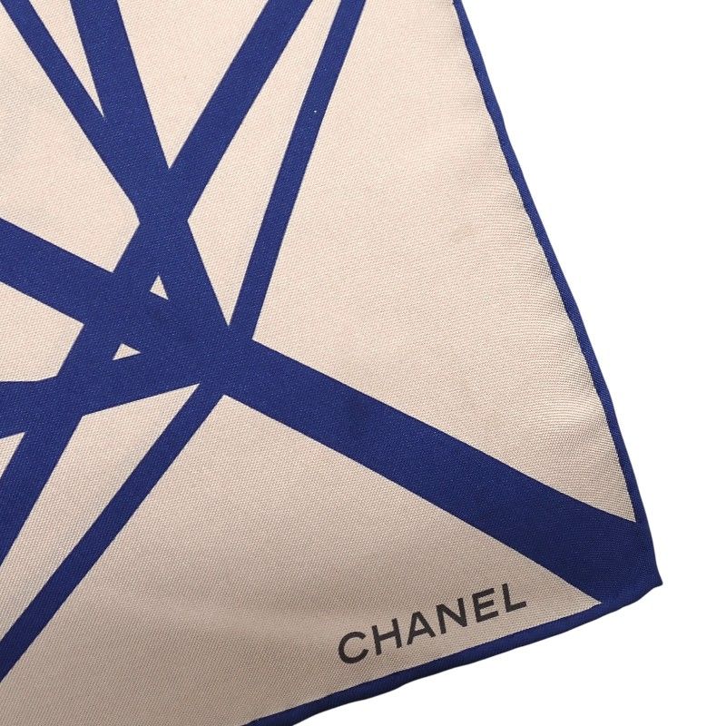 Chanel CC Logo Geometric Scarf Silk Beige Blue Included — view 4