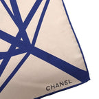 Chanel CC Logo Geometric Scarf Silk Beige Blue Included — view 4