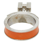 Hermes Kelly Cadena Motif Scarf Ring Silver Orange Metal Leather — view 5