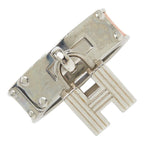 Hermes Kelly Cadena Motif Scarf Ring Silver Orange Metal Leather