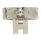 Hermes Kelly Cadena Motif Scarf Ring Silver Orange Metal Leather — view 2
