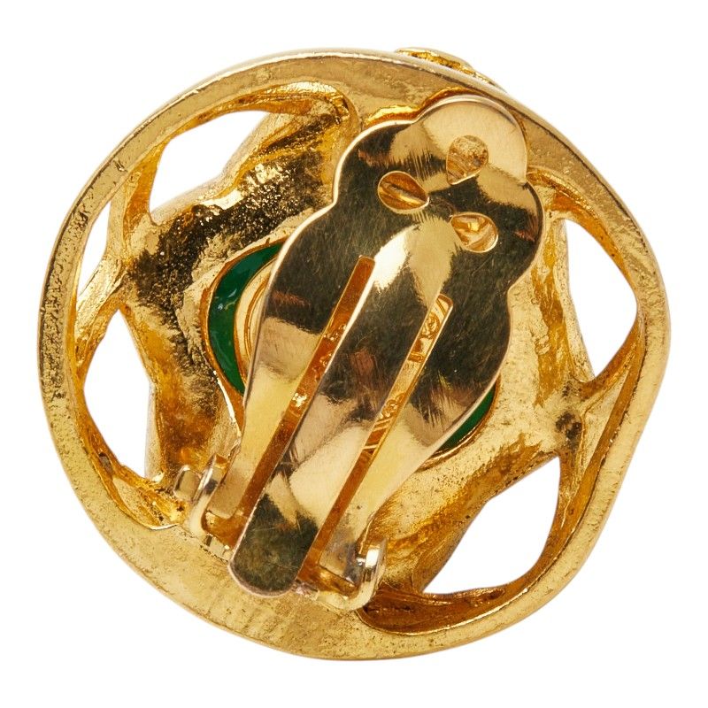 Chanel CC Logo Gripoix Vintage Round Single Earrings Green Gold Plated Glass — view 2