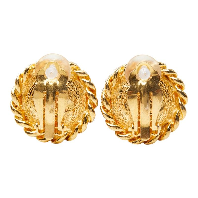 Chanel Vintage Round Earrings Blue Gold Plated — view 3
