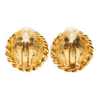 Chanel Vintage Round Earrings Blue Gold Plated — view 3