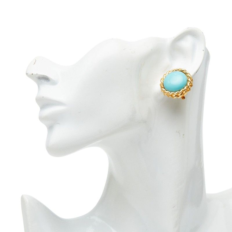 Chanel Vintage Round Earrings Blue Gold Plated — view 5