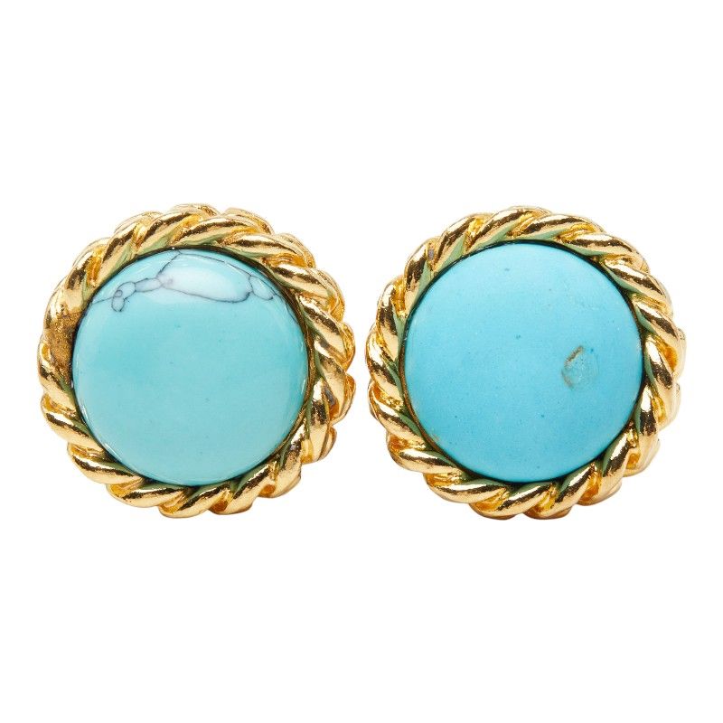 Chanel Vintage Round Earrings Blue Gold Plated — view 2