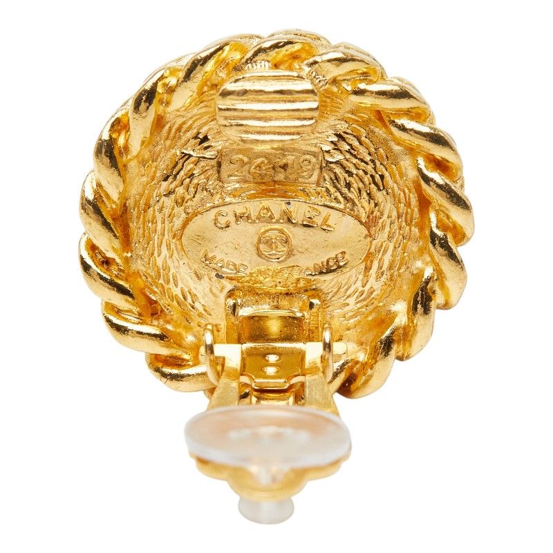 Chanel Vintage Round Earrings Blue Gold Plated — view 4