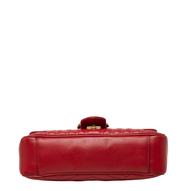 Gucci GG Marmont Crossbody Chain Shoulder Bag Quilted Red Gold Leather — view 3