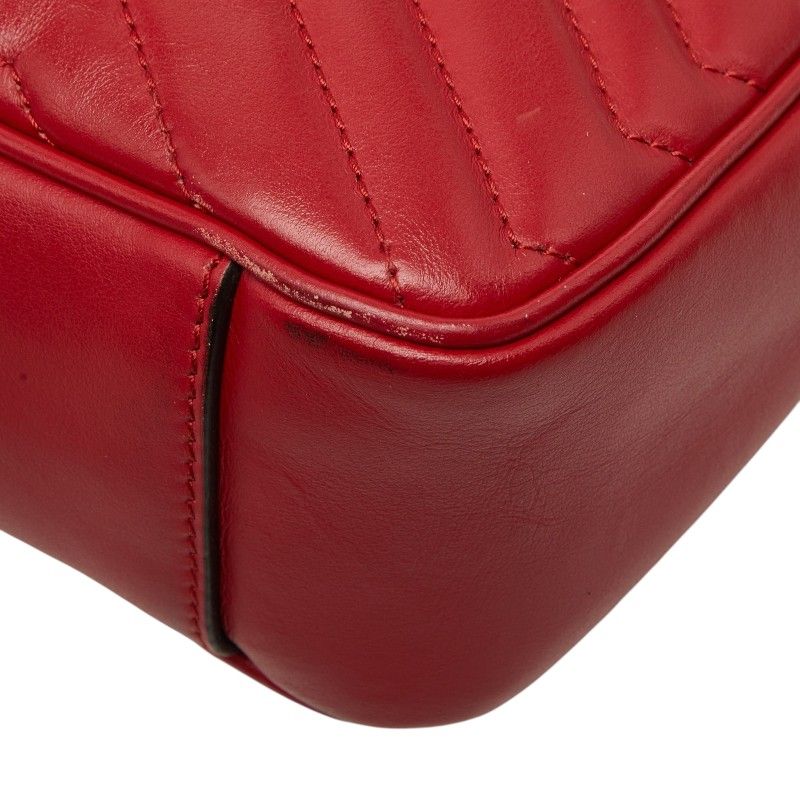Gucci GG Marmont Crossbody Chain Shoulder Bag Quilted Red Gold Leather — view 6