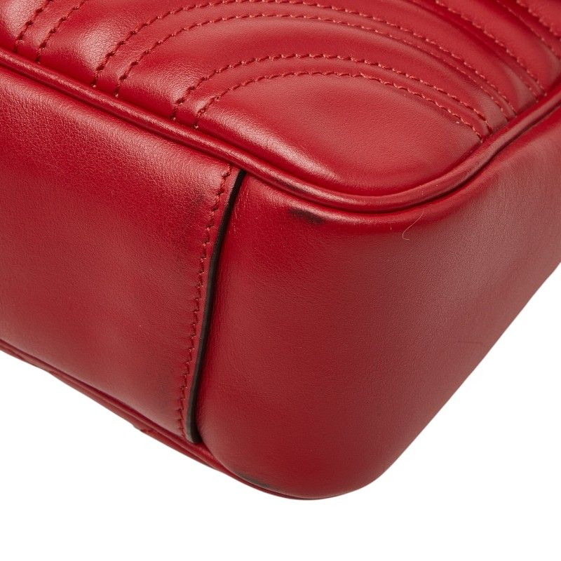 Gucci GG Marmont Crossbody Chain Shoulder Bag Quilted Red Gold Leather — view 4