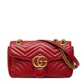 Gucci GG Marmont Crossbody Chain Shoulder Bag Quilted Red Gold Leather