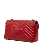Gucci GG Marmont Crossbody Chain Shoulder Bag Quilted Red Gold Leather — view 2