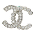 Chanel CC Logo Single Stud Earrings 25 Silver Metal Rhinestone Faux Pearl
