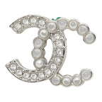 Chanel CC Logo Single Stud Earrings 25 Silver Metal Rhinestone Faux Pearl