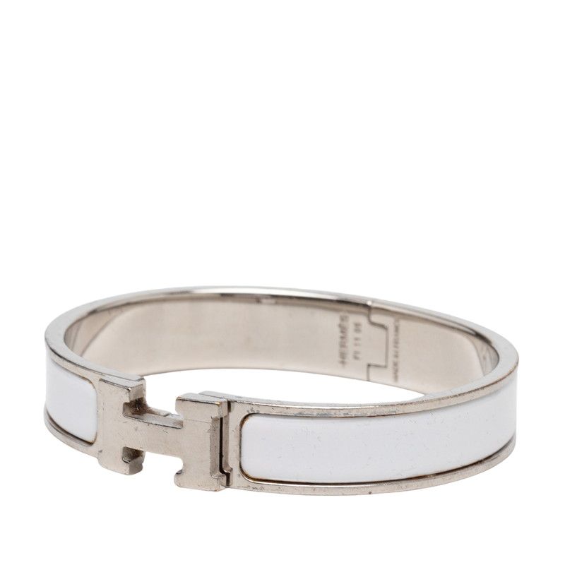 Hermes Click GM Bracelet Bangle Silver White Metal Enamel — view 2