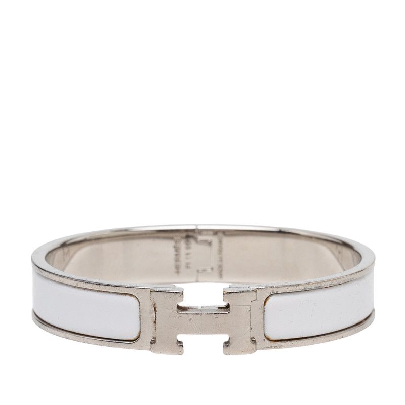 Hermes Click GM Bracelet Bangle Silver White Metal Enamel