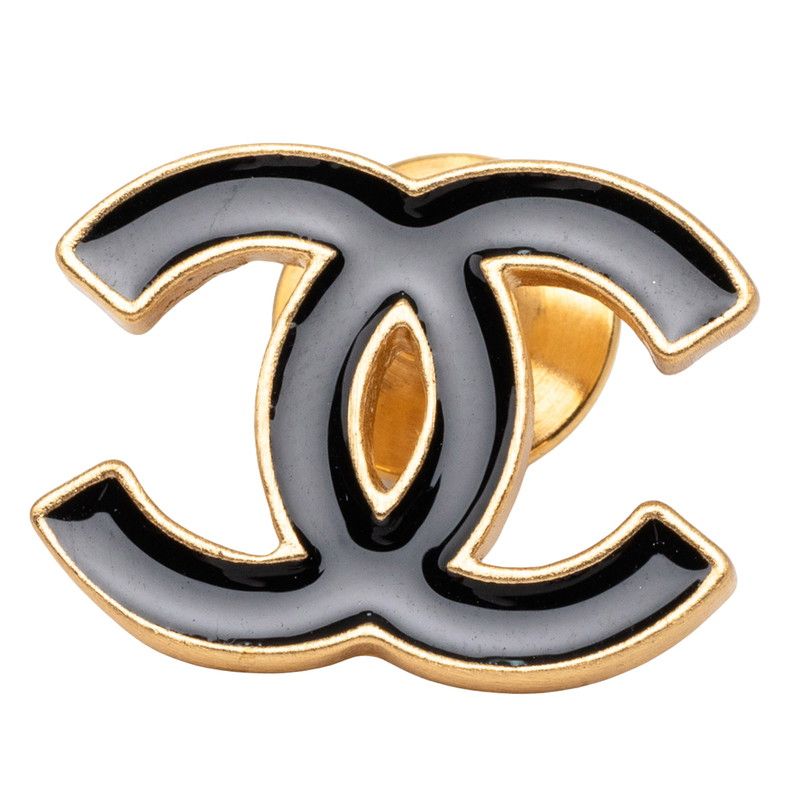 Chanel CC Logo Brooch Pin Gold Black Plated