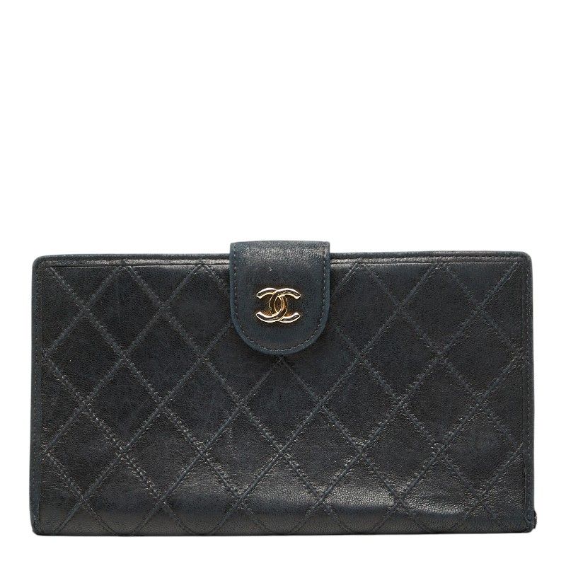 Chanel Picolore Bifold Wallet Kiss Lock Black Gold Leather