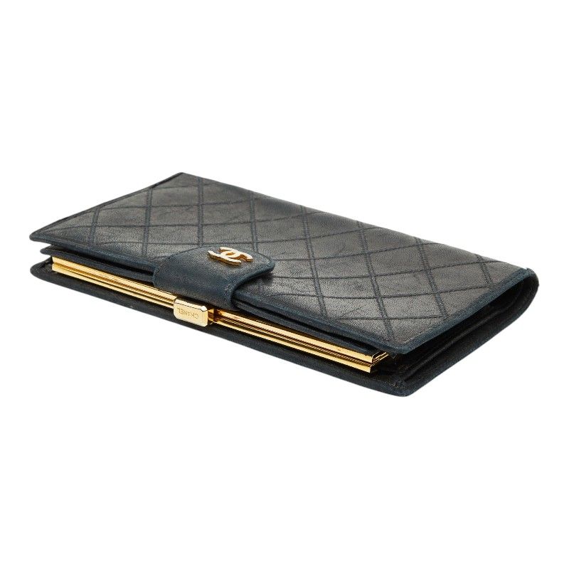 Chanel Picolore Bifold Wallet Kiss Lock Black Gold Leather — view 5