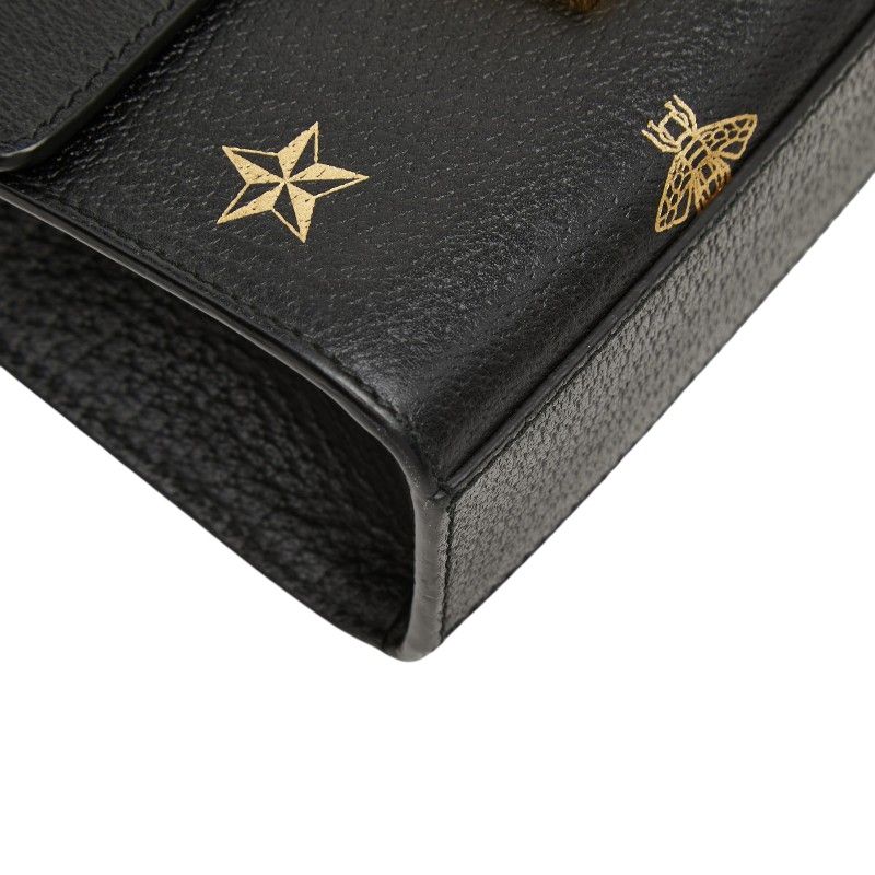Gucci Padlock Star Hachi Bee Chain Shoulder Bag Crossbody Black Gold Leather — view 6