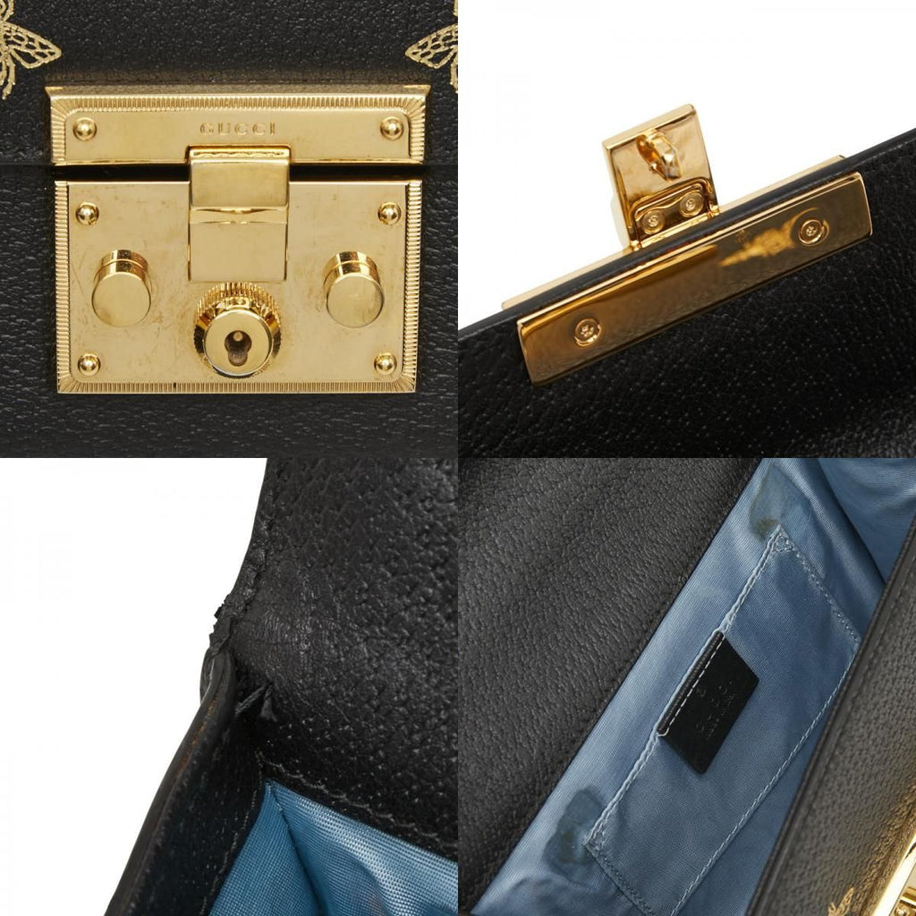 Gucci Padlock Star Hachi Bee Chain Shoulder Bag Crossbody Black Gold Leather — view 9