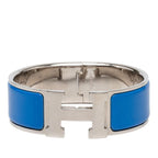 Hermes Clic Clac PM Bracelet Bangle Silver Blue Metal Enamel