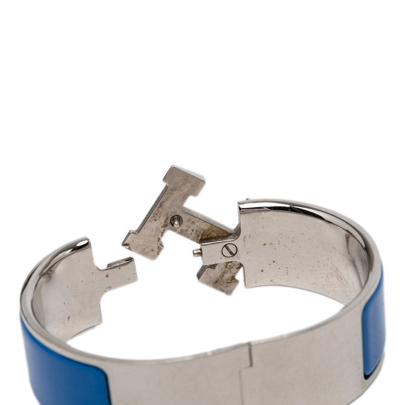 Hermes Clic Clac PM Bracelet Bangle Silver Blue Metal Enamel — view 5