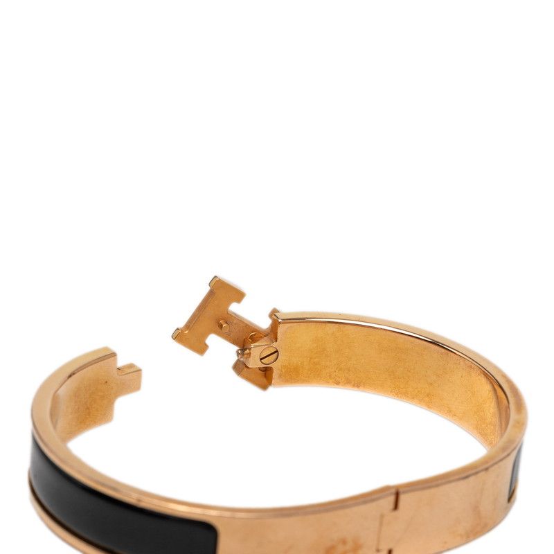Hermes Click GM Bracelet Bangle Pink Gold Black Metal Enamel — view 4