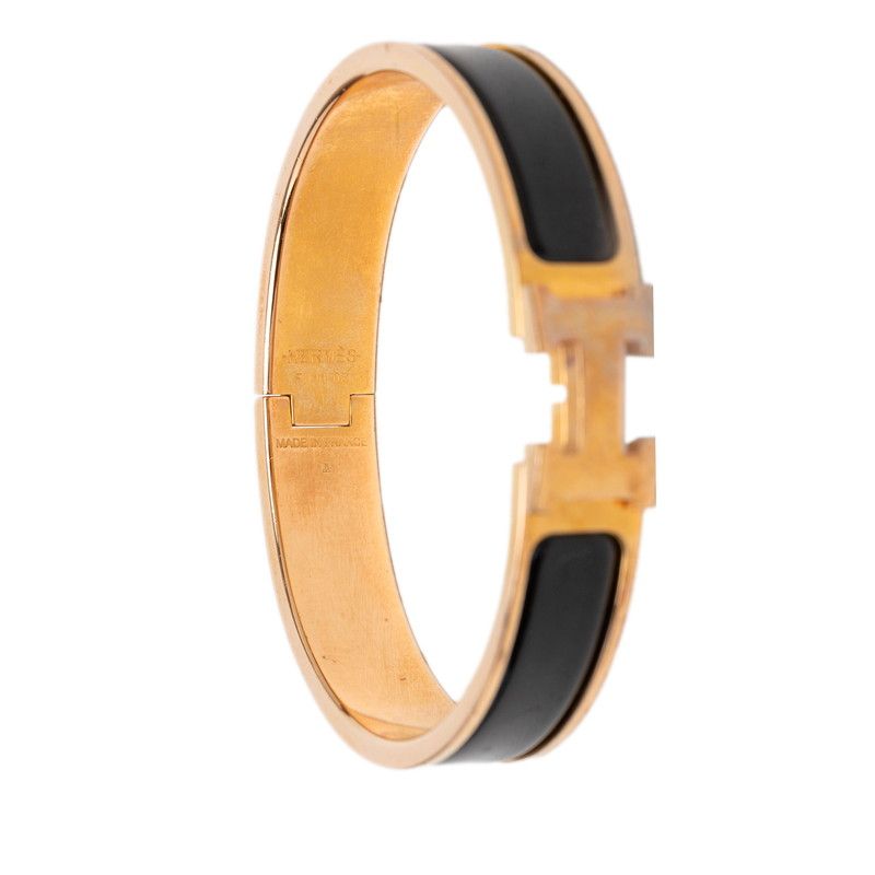 Hermes Click GM Bracelet Bangle Pink Gold Black Metal Enamel — view 5