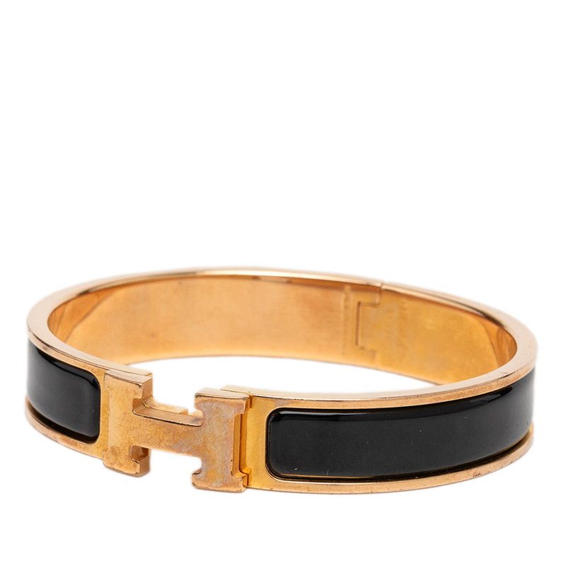 Hermes Click GM Bracelet Bangle Pink Gold Black Metal Enamel — view 2