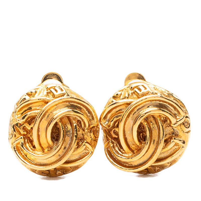 Chanel CC Logo Vintage Earrings Gold Plated