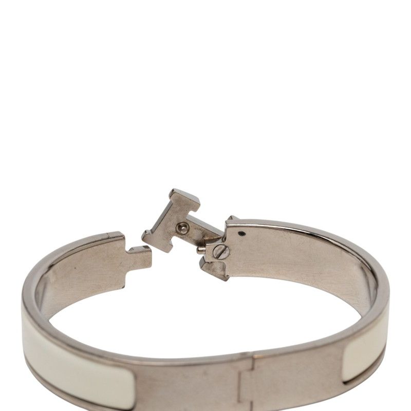 Hermes Click PM Bracelet Bangle Silver Ivory Metal Enamel — view 4