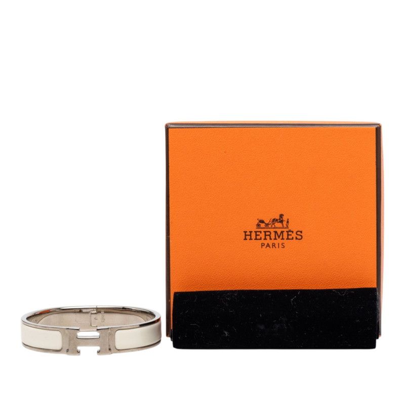 Hermes Click PM Bracelet Bangle Silver Ivory Metal Enamel — view 6