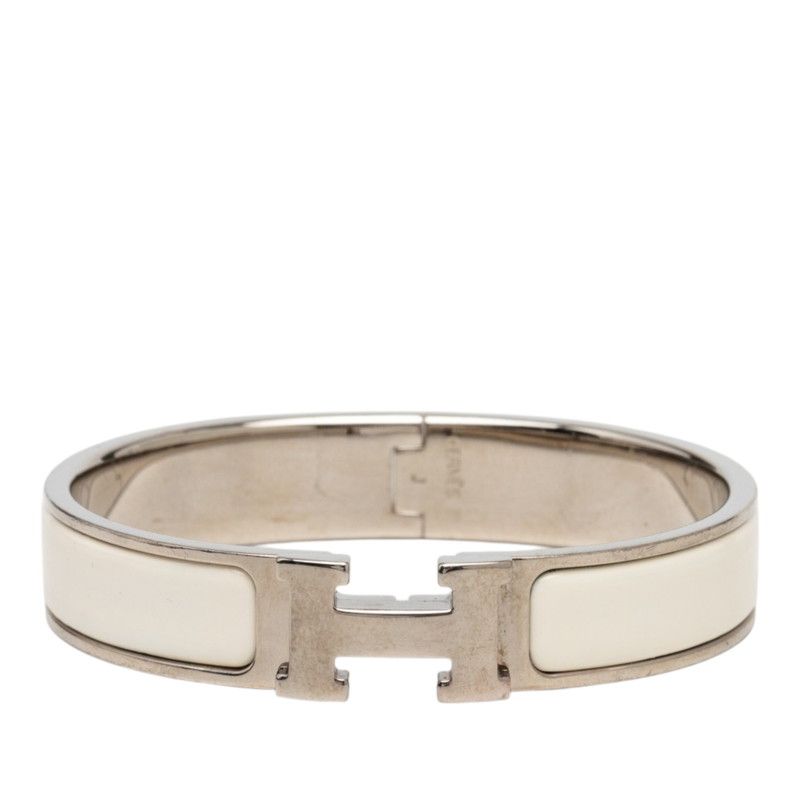 Hermes Click PM Bracelet Bangle Silver Ivory Metal Enamel