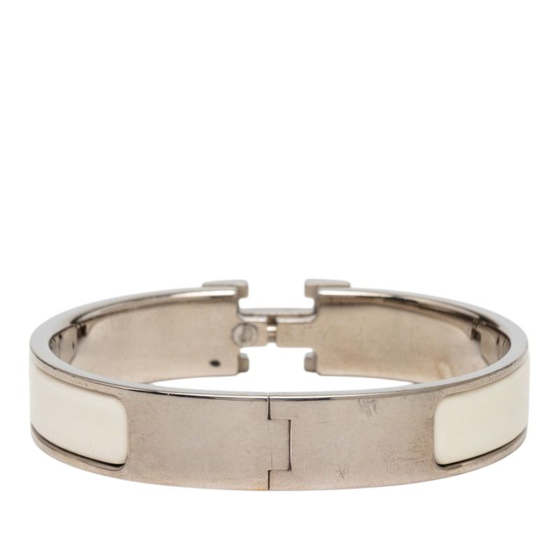 Hermes Click PM Bracelet Bangle Silver Ivory Metal Enamel — view 3