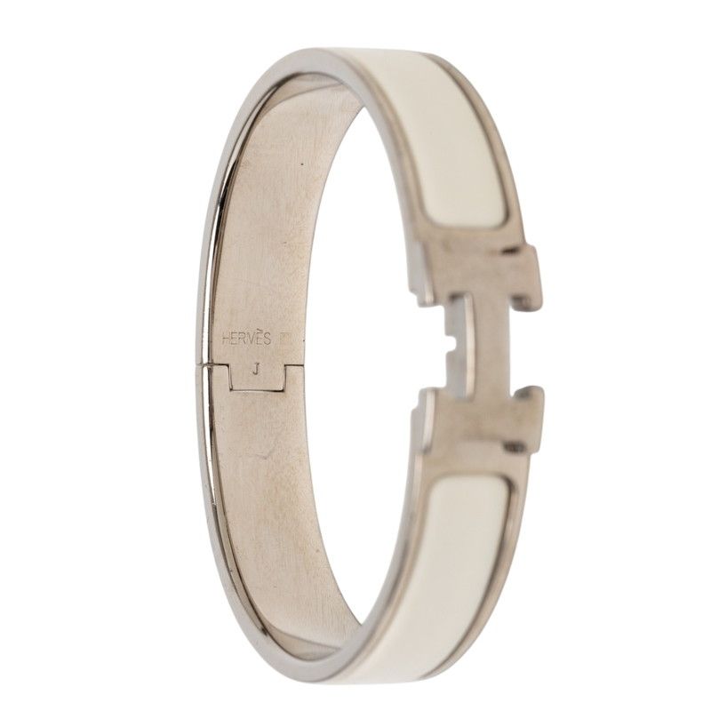 Hermes Click PM Bracelet Bangle Silver Ivory Metal Enamel — view 5
