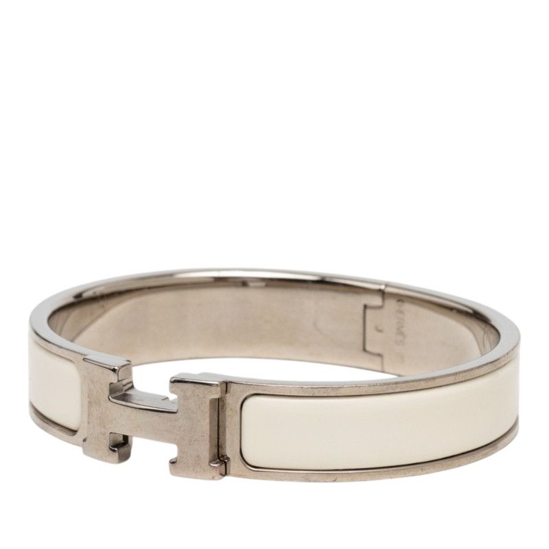 Hermes Click PM Bracelet Bangle Silver Ivory Metal Enamel — view 2