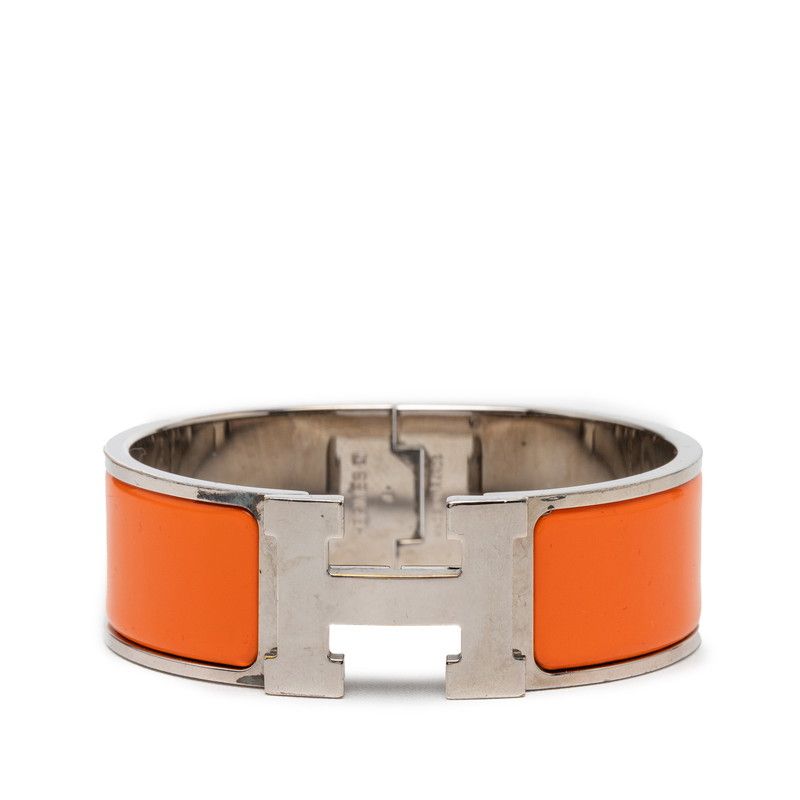 Hermes Clic Clac PM Bracelet Bangle Silver Orange Metal Enamel