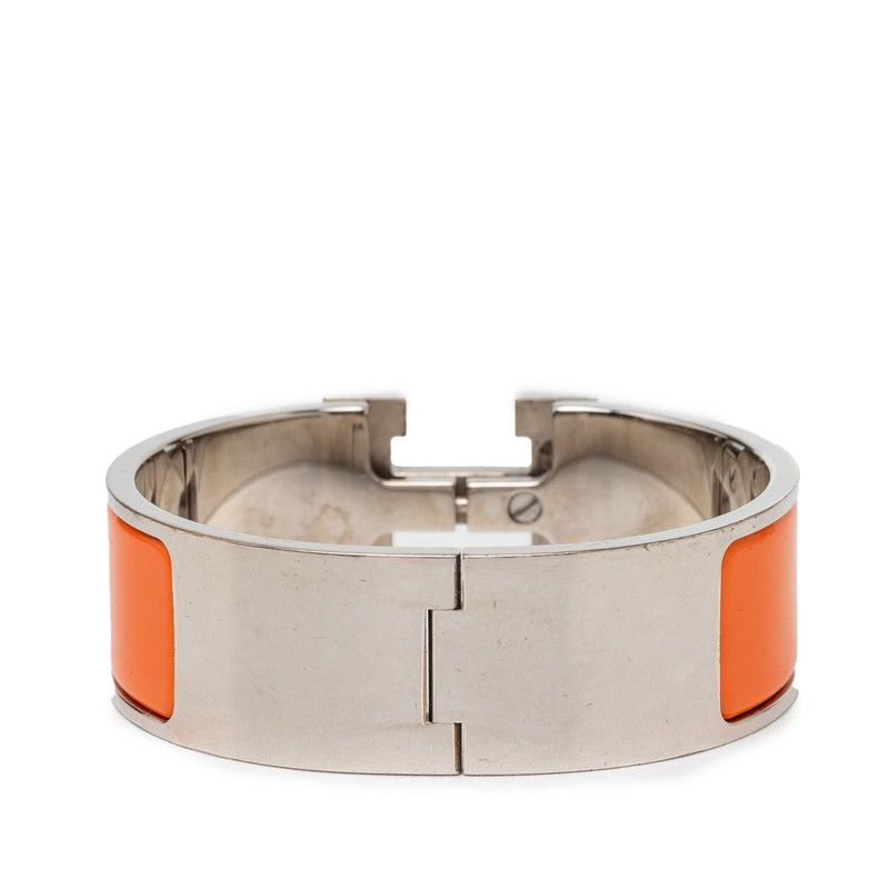 Hermes Clic Clac PM Bracelet Bangle Silver Orange Metal Enamel — view 3