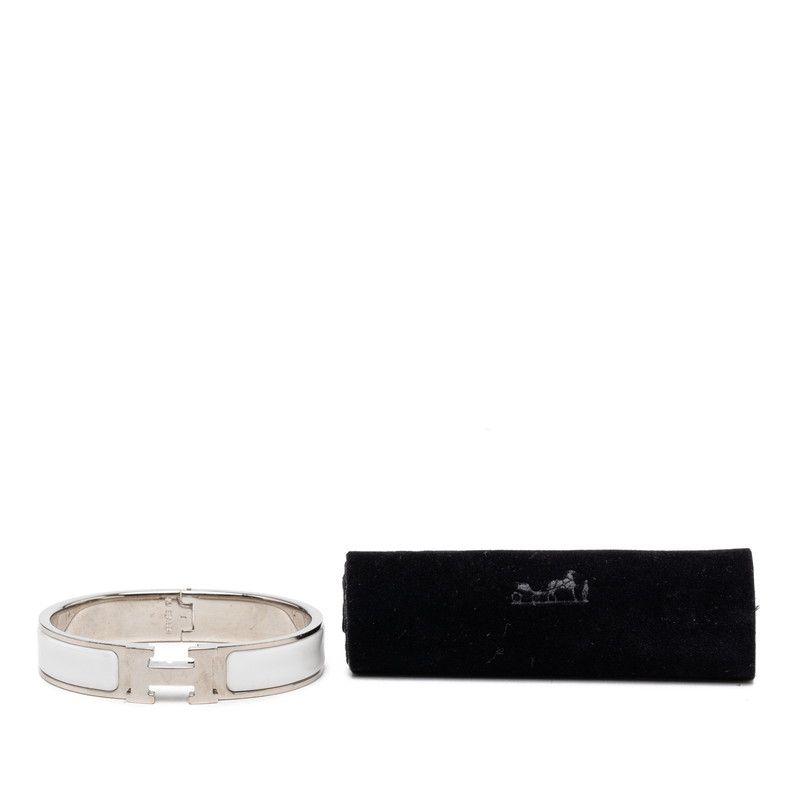 Hermes Click PM Bracelet Bangle Silver White Metal Enamel — view 7