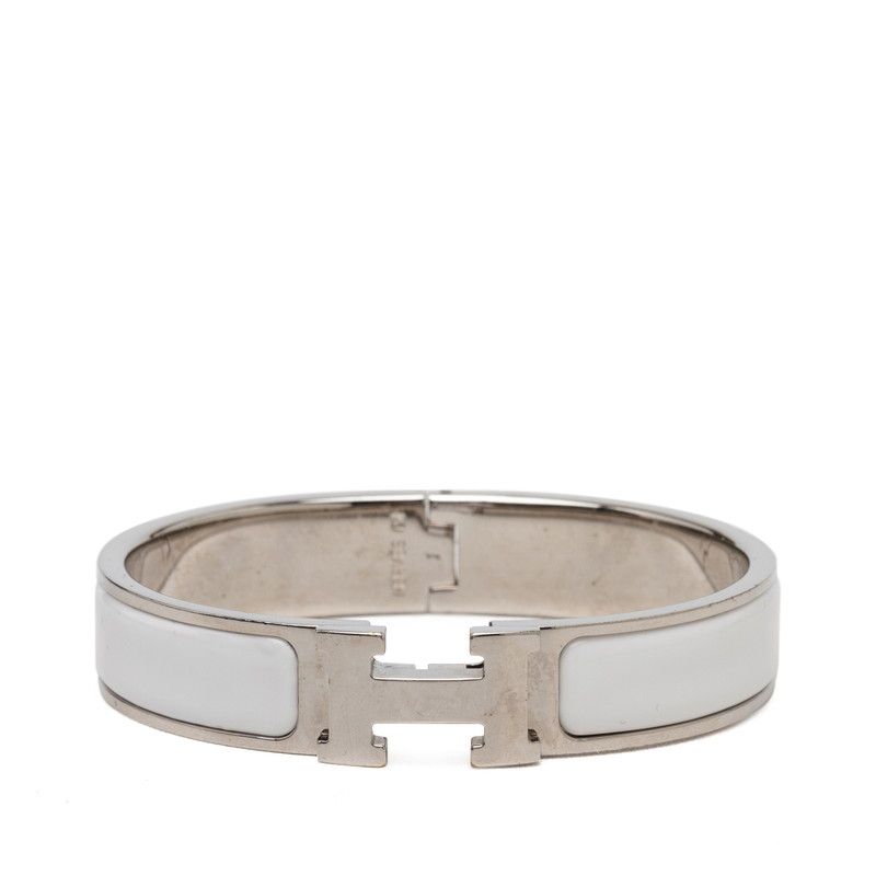 Hermes Click PM Bracelet Bangle Silver White Metal Enamel