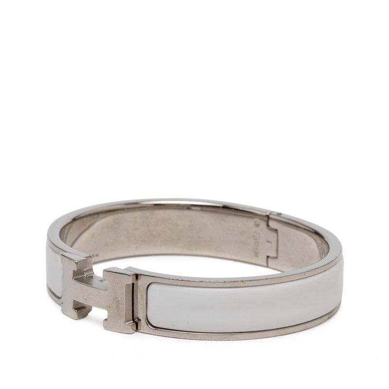 Hermes Click PM Bracelet Bangle Silver White Metal Enamel — view 2