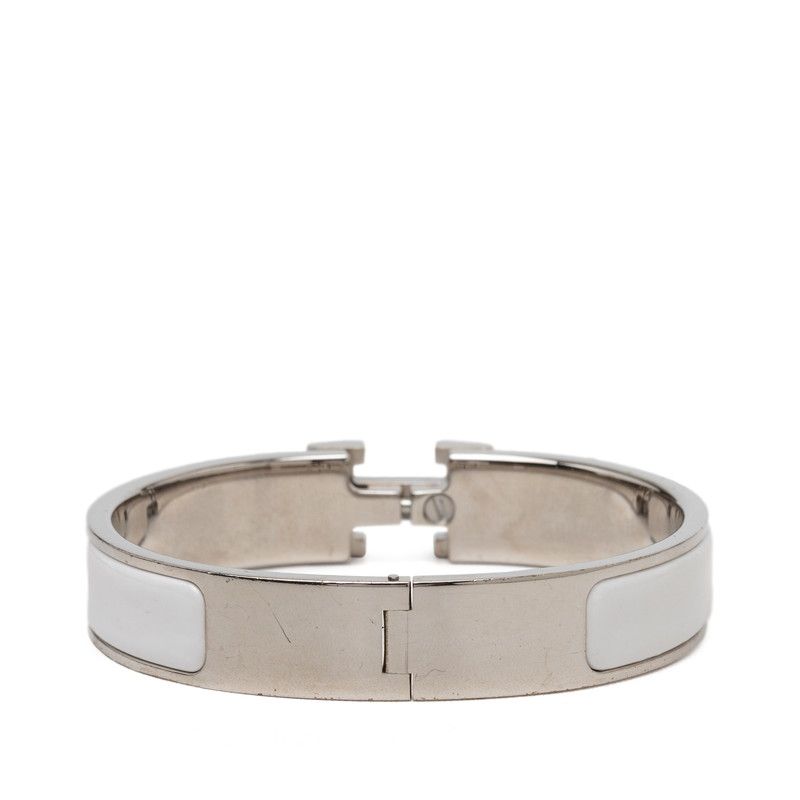 Hermes Click PM Bracelet Bangle Silver White Metal Enamel — view 3