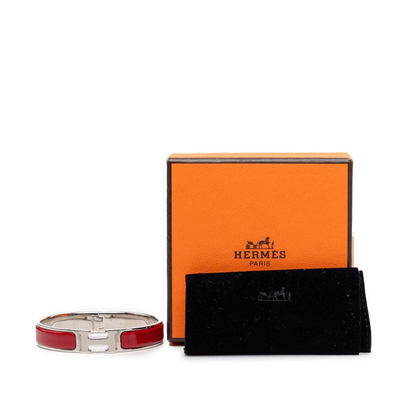 Hermes Click GM Bracelet Bangle Silver Bordeaux Metal Enamel — view 6