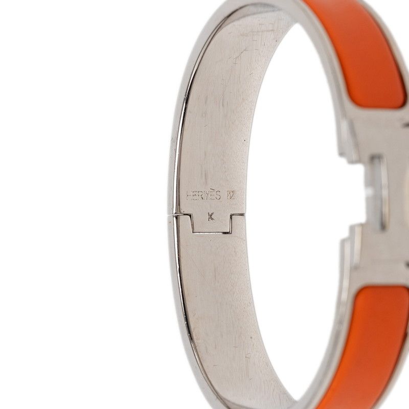 Hermes Click PM Bracelet Bangle Silver Orange Metal Enamel — view 5