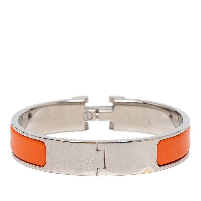 Hermes Click PM Bracelet Bangle Silver Orange Metal Enamel — view 3