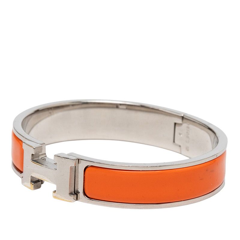 Hermes Click PM Bracelet Bangle Silver Orange Metal Enamel — view 2