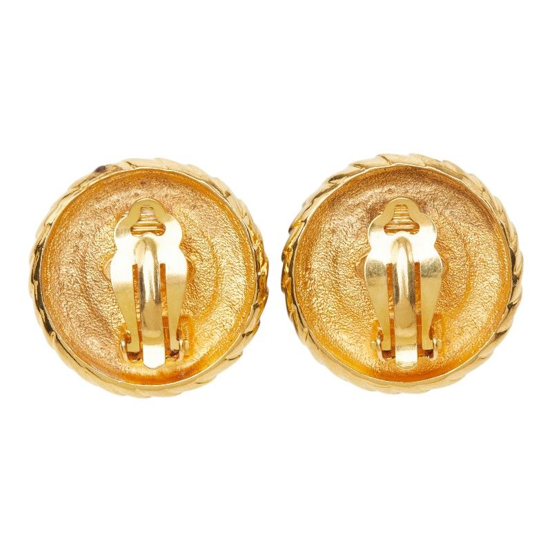 Chanel CC Logo Vintage Round Earrings Brown Gold Plated Tiger — view 3