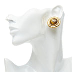 Chanel CC Logo Vintage Round Earrings Brown Gold Plated Tiger — view 5