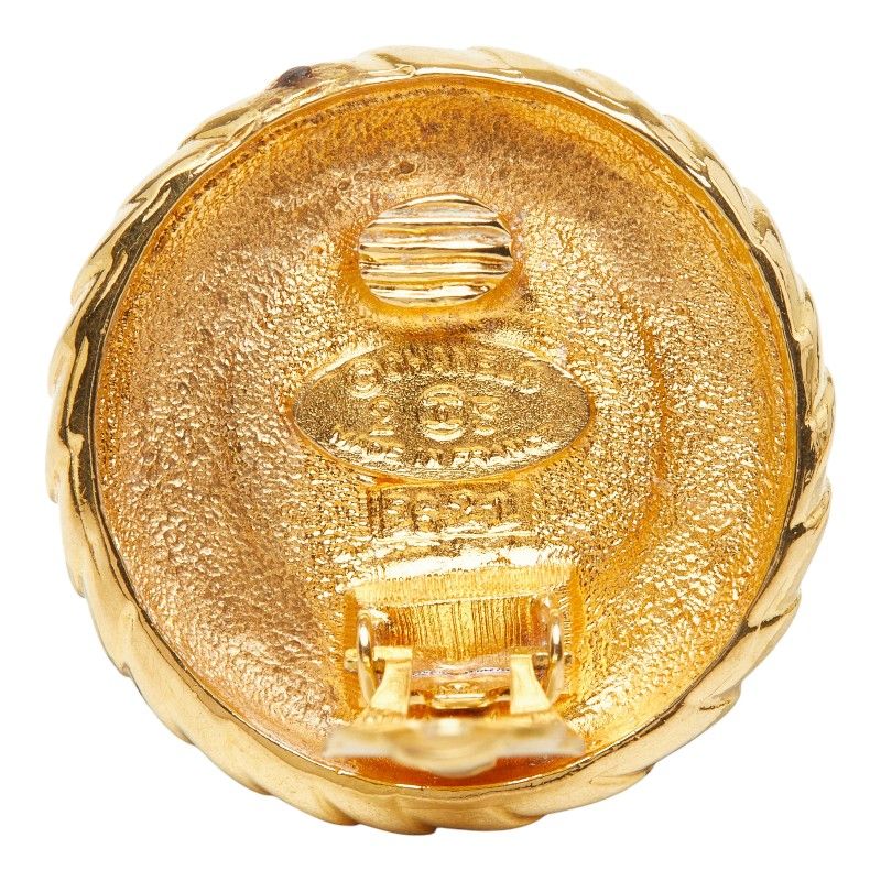 Chanel CC Logo Vintage Round Earrings Brown Gold Plated Tiger — view 4